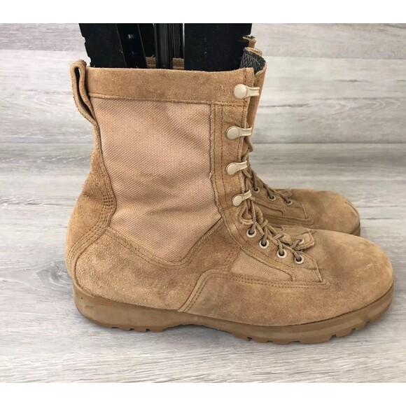 McRae Mens Combat Military Boots 11 W Tan Suede Vibram Round Toe Lace Up